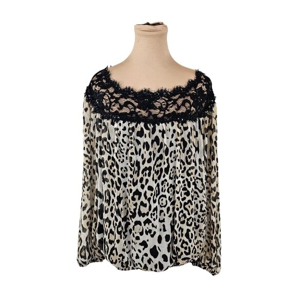 Joseph Ribkoff Leopard Print Bedazzled Jewel Long Sleeve Top Sz 12 - Picture 1 of 9
